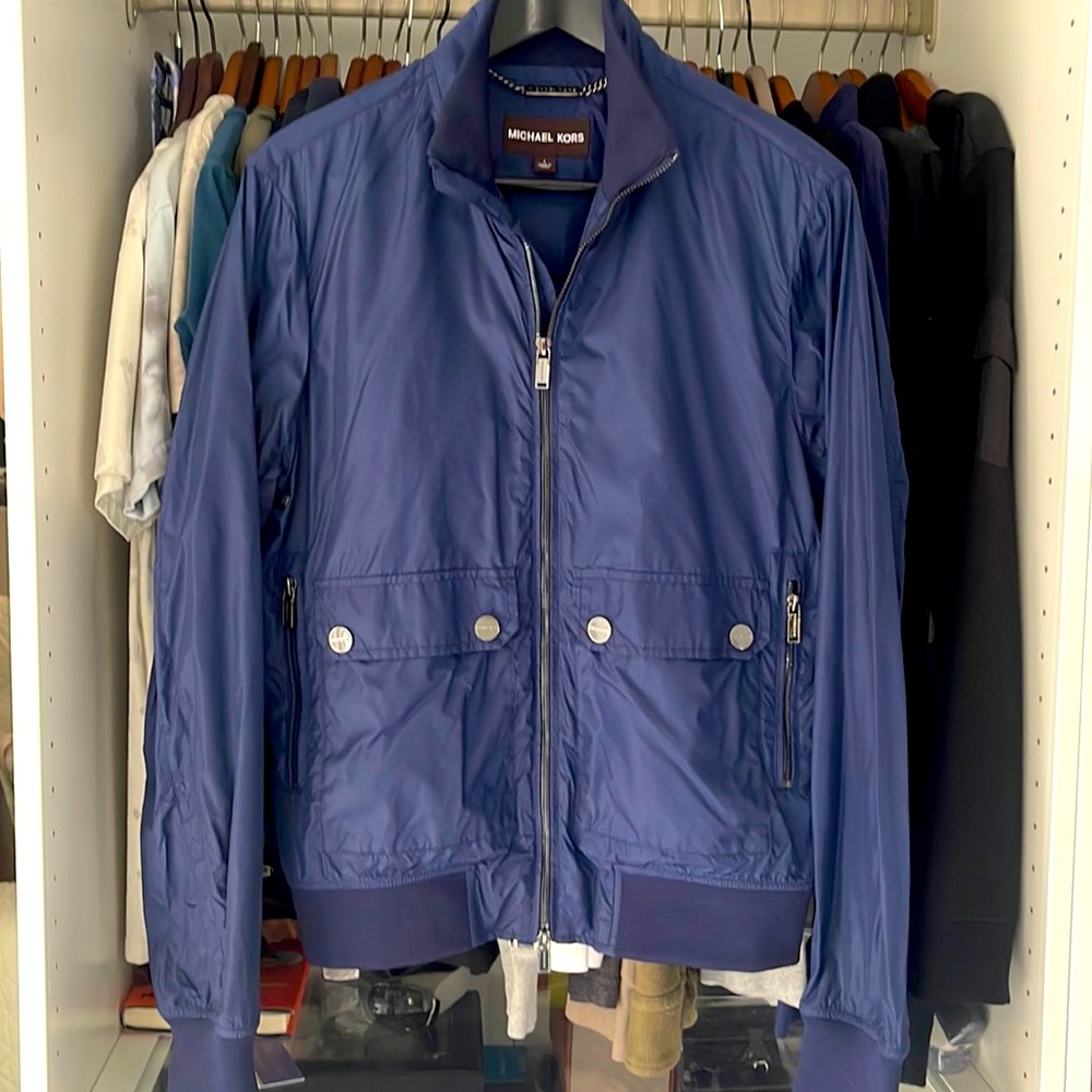 Michael Kors lightweight bomber. Size small. Navy blue.